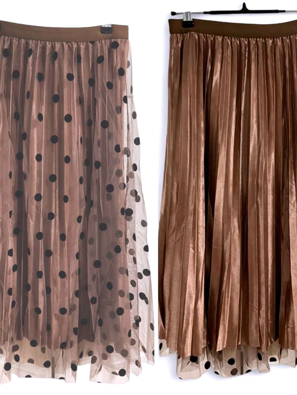 NWT Euro Polka Dot Mesh Reversible Pleated A-Line Midi Skirt Satin Two-Way Wear - Picture 6 of 10